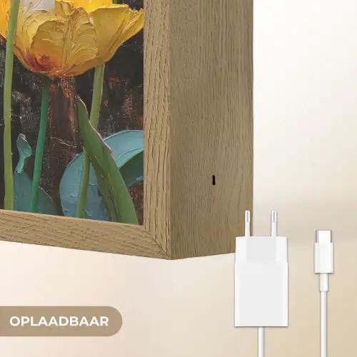 Tulpen - Geel - Penseelstreken - Abstract Light Box met batterij (Wandlamp) middel -USP_websiteoplaadbaarNL