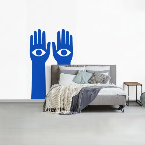 Handen - Twee - Ogen - Blauw fotobehang vinyl groot -slaapkamer