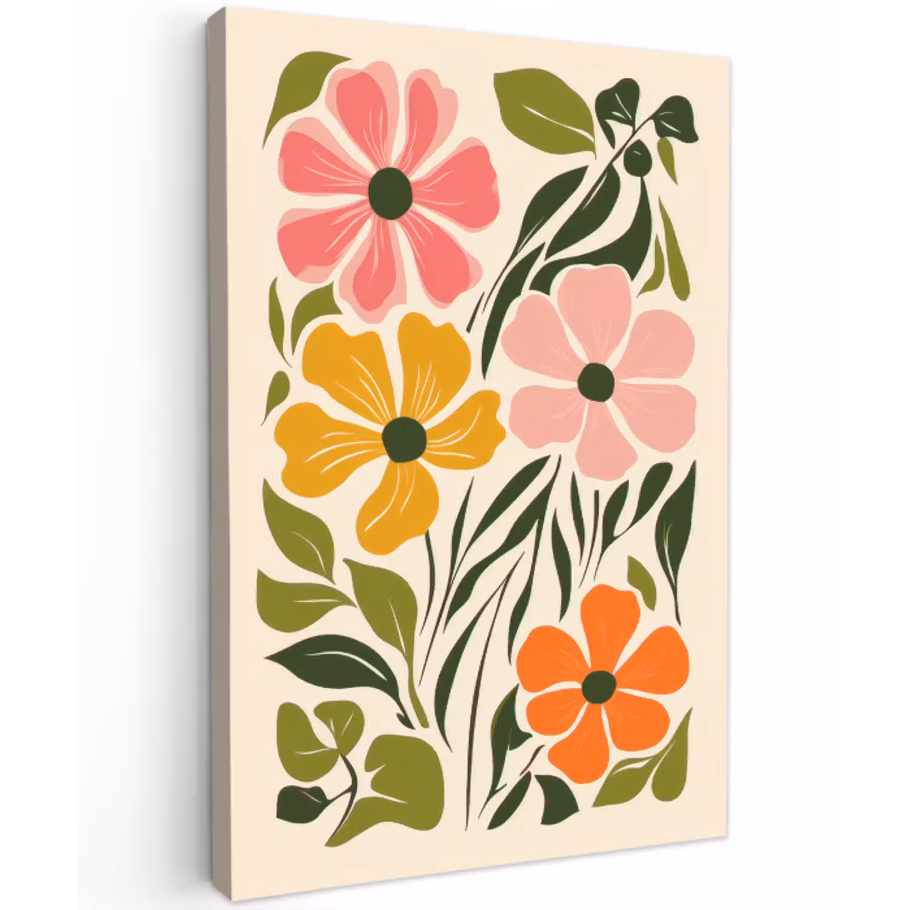 Bloemen - Speels - Kleurrijk Tuinposter op houten frame 2 cm dik klein -3d