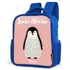 Pinguïn - Stippen - Roze - Minimalistisch Kinderrugzak - Blauw middel -schuin