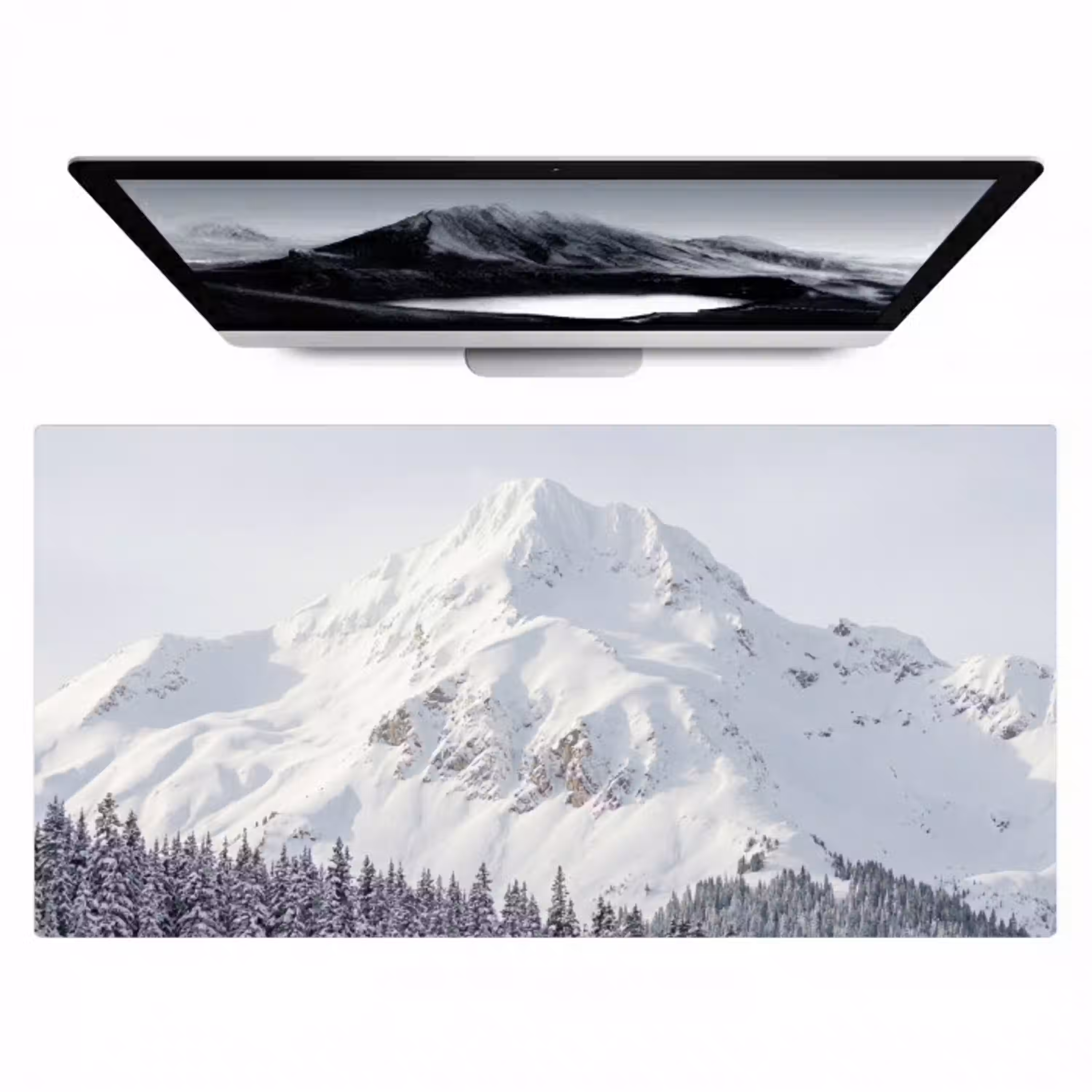 Berg - Sneeuw - Winter - Natuur - Wit Muismat XXL klein -zzz3d