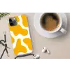 Vlekken patroon - Wit - Geel - Minimalistisch Hoesje iPhone 12 Pro met koord klein -oordop