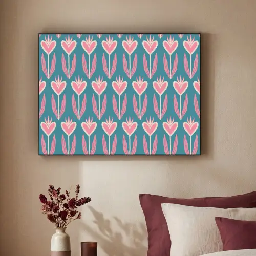 Blauw - Retro - Patroon - Hartjes Textielframe zwart klein 947 -sfeer1