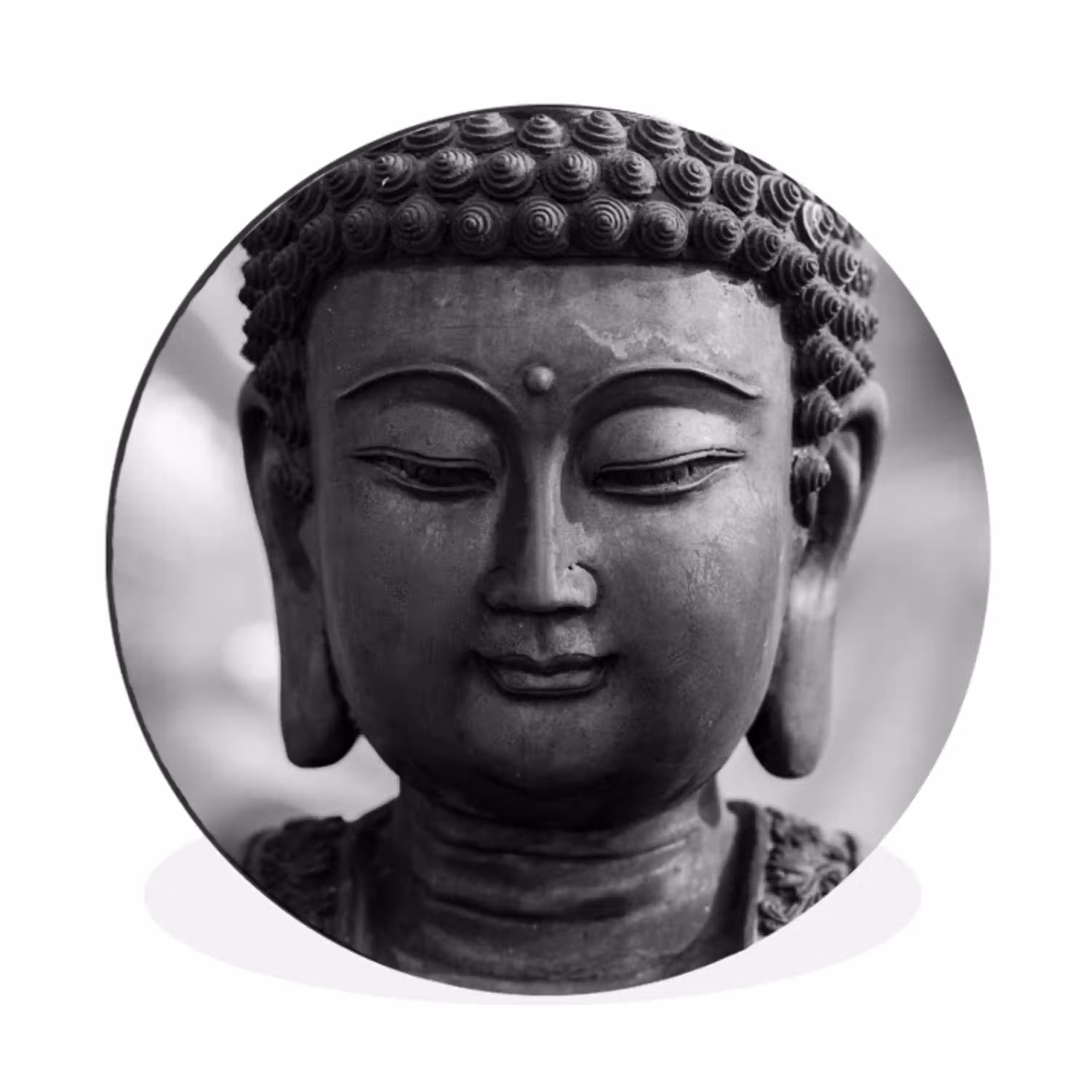 Boeddha - Grijs - Spiritualiteit - Buddha beeld - Religie Wandcirkel aluminium klein -3d
