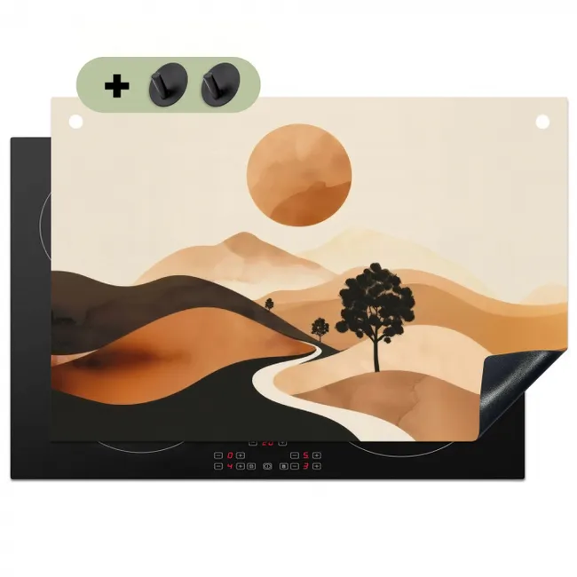 Zon - Heuvels - Boom - Abstract Inductie beschemer met haakjes klein -3d