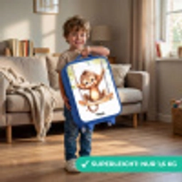 Vrolijk aapje op een schommel illustratie Kinderkoffer - Blauw klein -sfeer2_DE