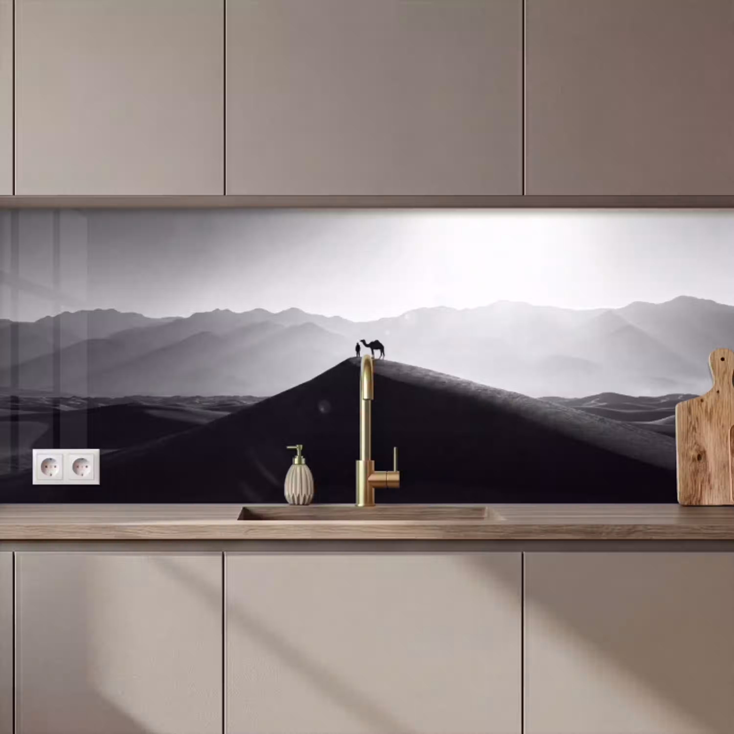 Mens - Kameel - Zandduin - Natuur - Monochroom keuken achterwand 2 middel zz_3dshopping