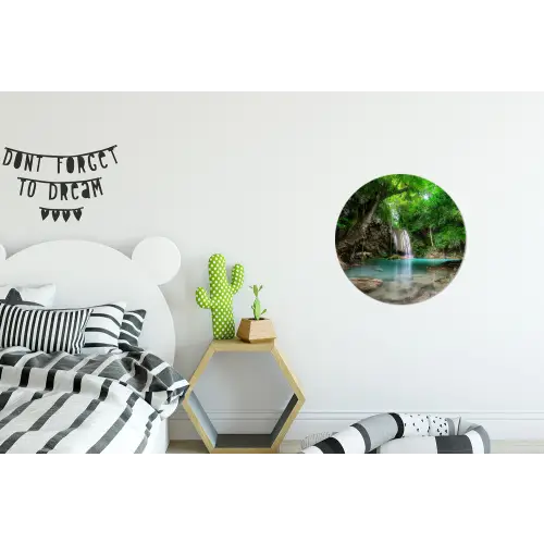 Jungle - Waterval - Planten - Water - Natuur Wandcirkel aluminium klein -kinderkamer