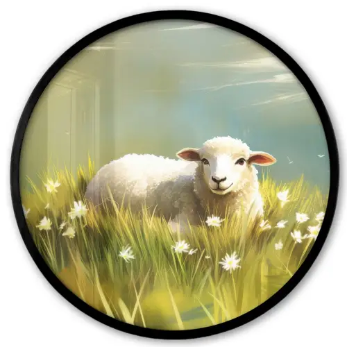 Schaap - Weide - Groen Fotolijst rond zonder passe partout klein -3d