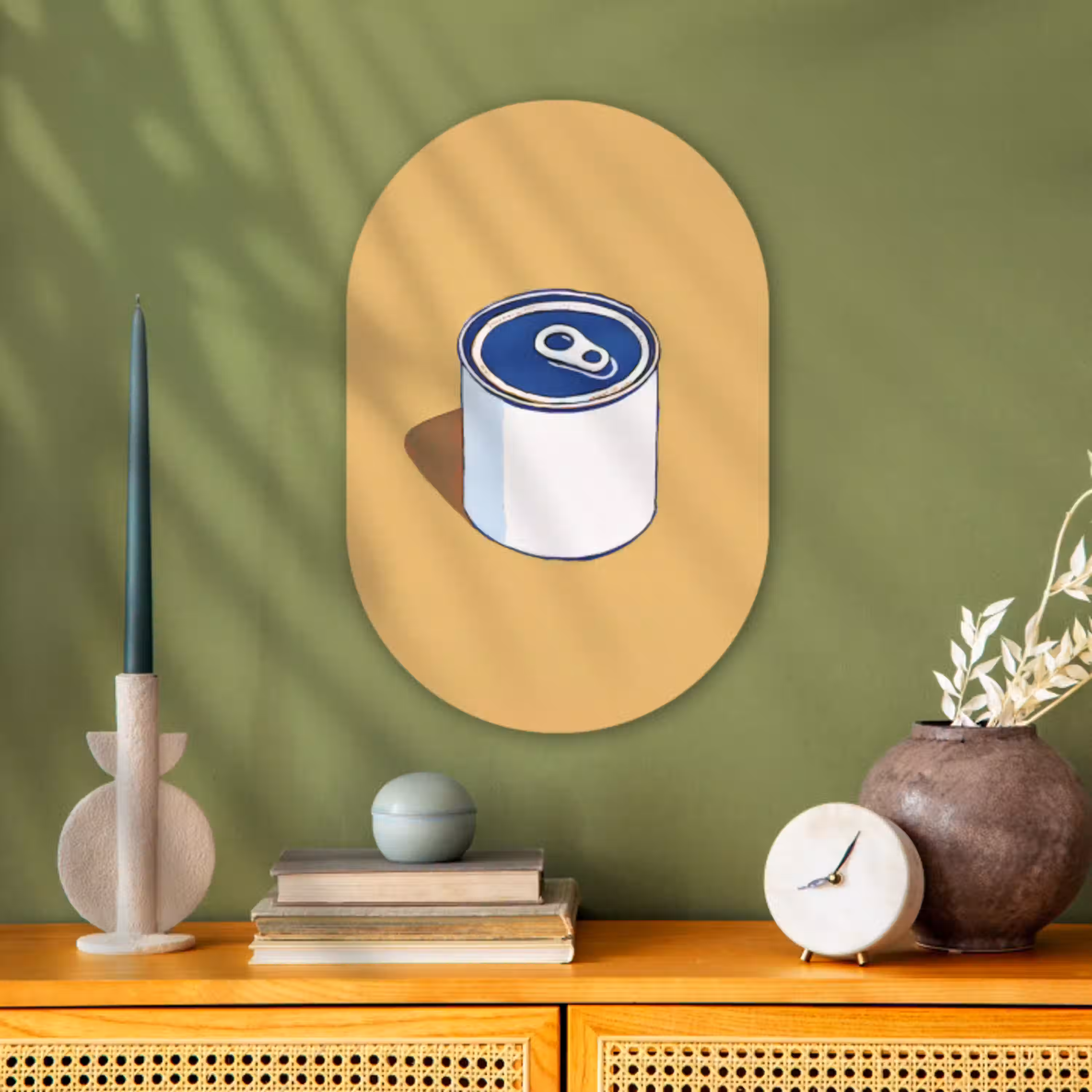Blikje - Minimalistisch - Blauw - Illustratie Wandcirkel Ovaal Forex klein -sfeer2