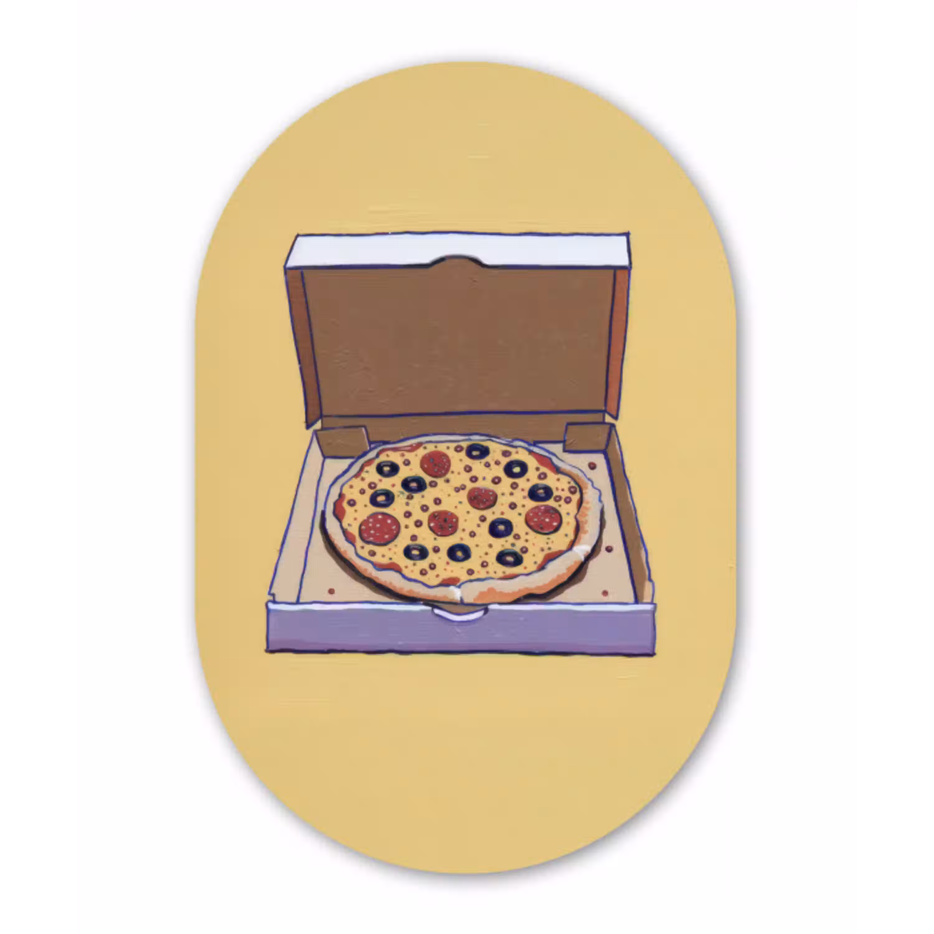 Pizza - Doos - Salami - Illustratie Wandcirkel Ovaal Glas middel -3d
