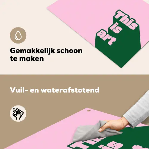 Groen - Teskt - This is art - Roze Inductie beschemer met haakjes klein -ky-schoon-nl