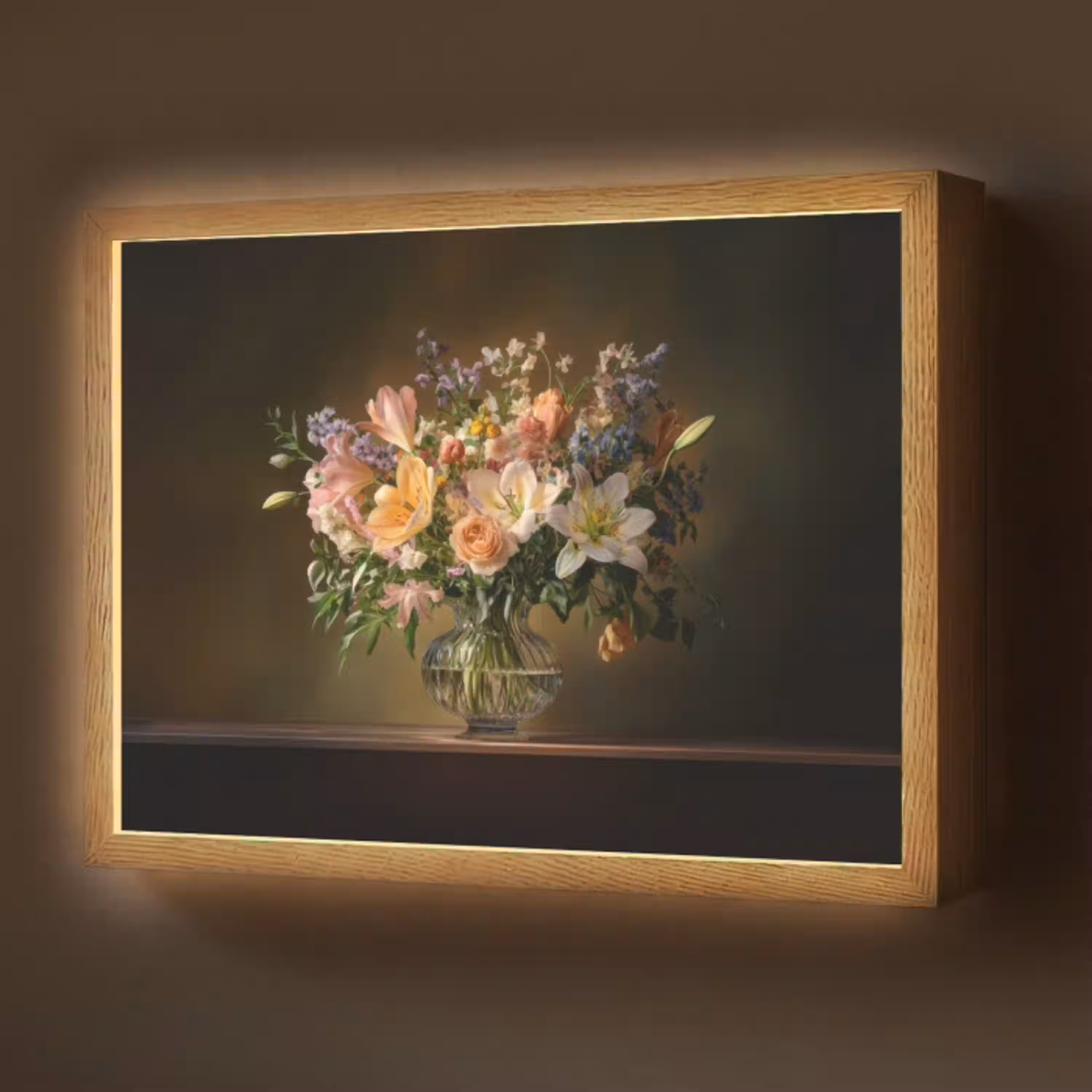 Glazen - Bloemen - Boeket - Kleuren Light Box met batterij (Wandlamp) middel -z3d_website