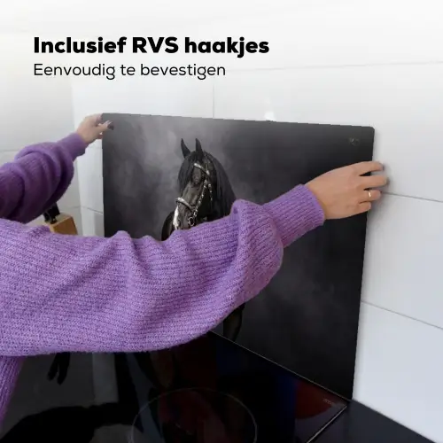Portret - Paard - Zwart Inductie beschemer met haakjes klein -ky-ophangen-nl