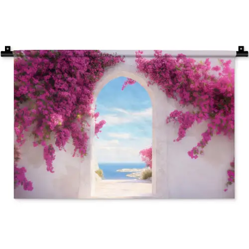 Zee - Roze - Bloemen - Poort Wandkleed katoen klein -zz3d