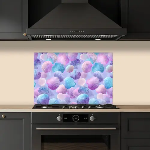 Schelpen - Paars - Blauw - Patroon keuken achterwand spatscherm klein -sfeer1