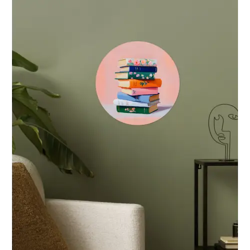 Boeken - Stapel - Kleurrijk Wandcirkel behangsticker klein -sfeer2