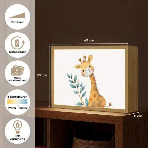 Giraf - Dier - Wilde dieren Light Box met batterij (Wandlamp kind) middel -USP_websiteoverzichtNL