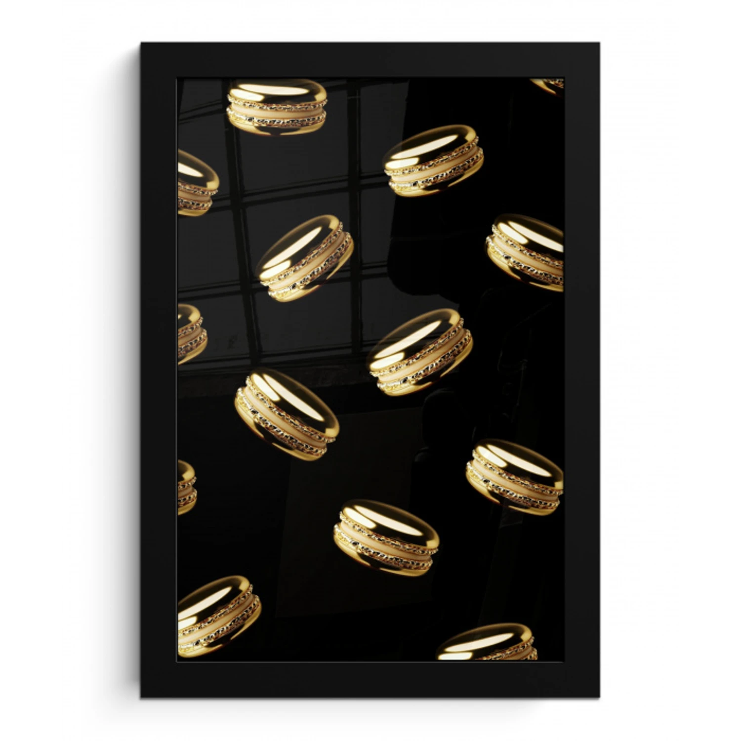 Macarons - Patroon - Goud - Zwart fotolijst zwart zonder passe partout klein -3d