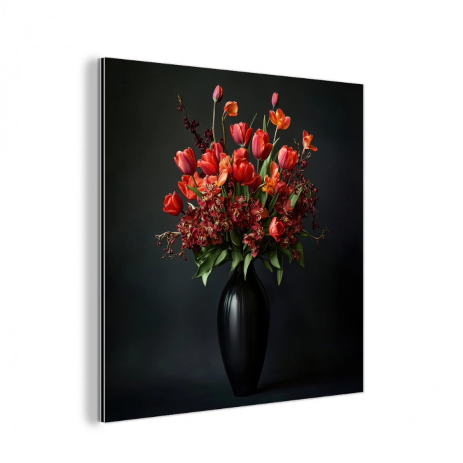 Boeket - Tulpen - Vaas - Rood aluminium wit klein -3d