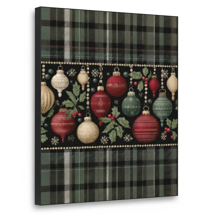 Kerstballen - Rood - Hulsttakken - Patroon Textielframe - compleet frame klein -3d
