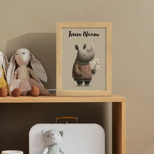 Neushoorn - Witte bloemen - Lief Light Box met kabel (Kinderlampje) klein -sfeer2_kind