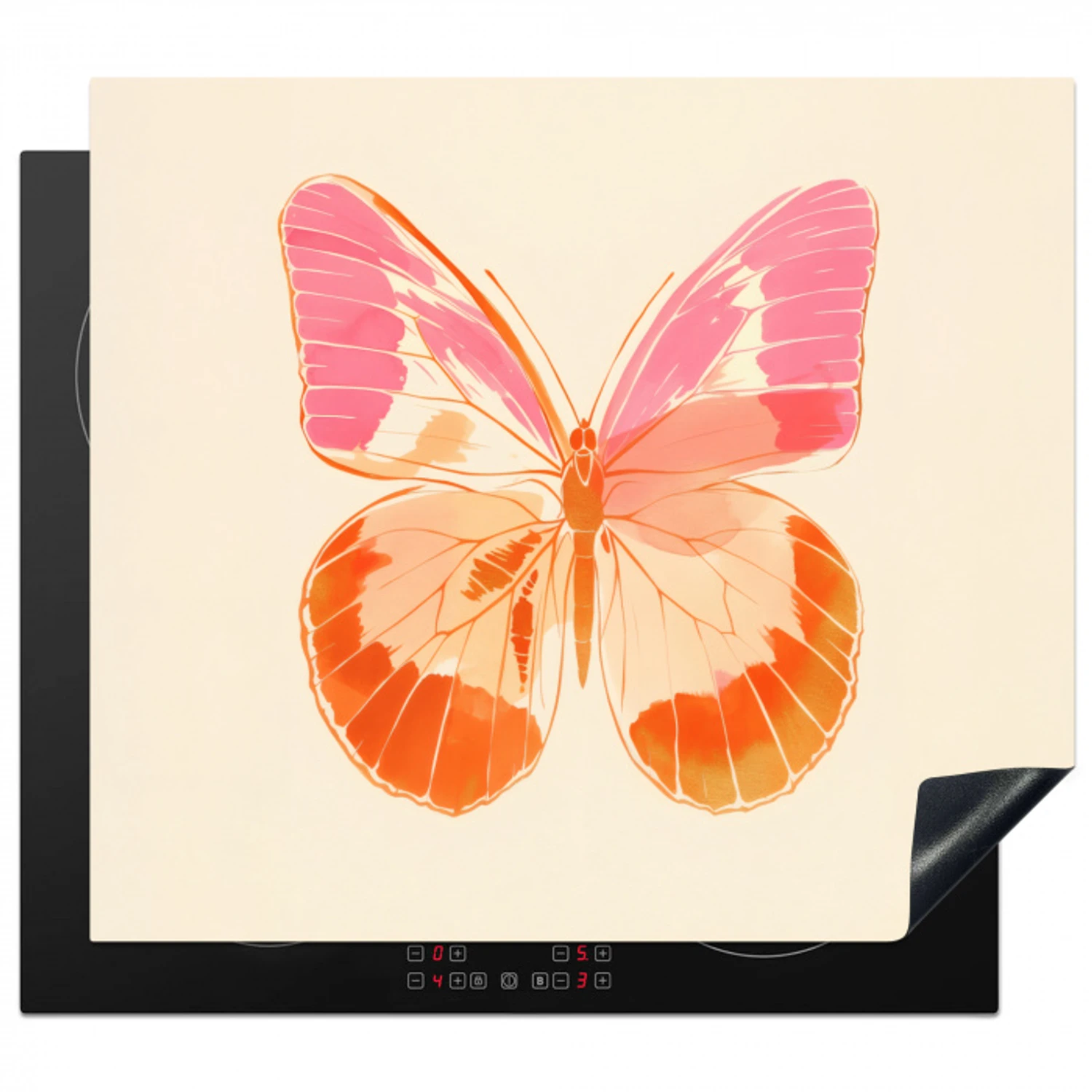 Oranje - Vlinder - Minimalistisch Inductie beschermer vinyl 3mm middel -3d