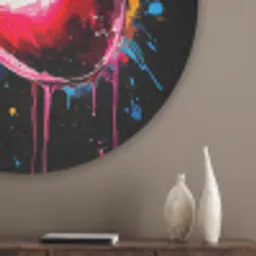 Kersen - Fruit - Graffiti - Verf - Abstract - Modern - Kleurrijk Akoestische PET Vilt - Rond klein -sfeer5_closeup