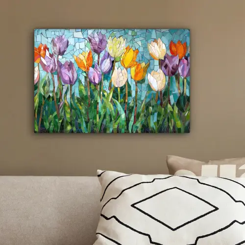 Mozaïek - Veld - Tulpen - Kleurrijk canvas 2cm klein -sfeer3