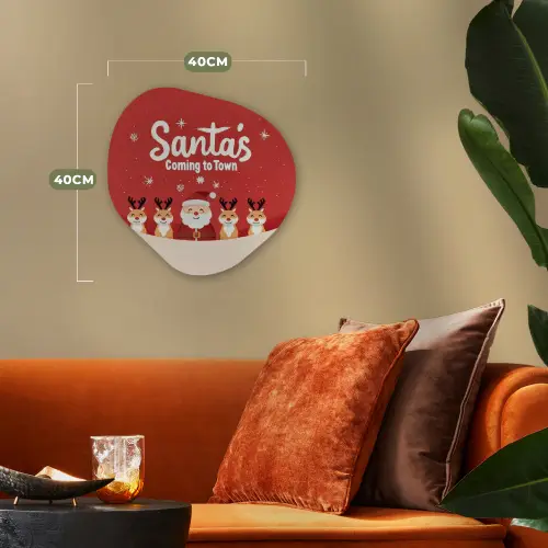 Illustratie - Kerstman - Rendieren - Rood Wandcirkel Organisch Forex 3mm klein -sfeer3