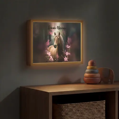 Paard - Bloemen - Roze - Natuur - Bos Light Box met batterij (Wandlamp kind) middel -sfeer5_kind