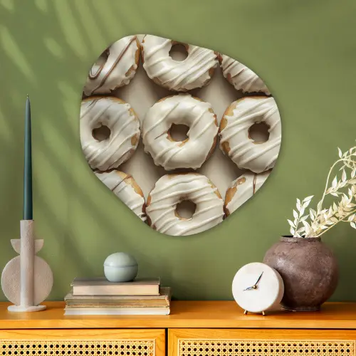 Donuts - Chocolade - Wit - Beige Wandcirkel Organisch Plexiglas middel -sfeer2