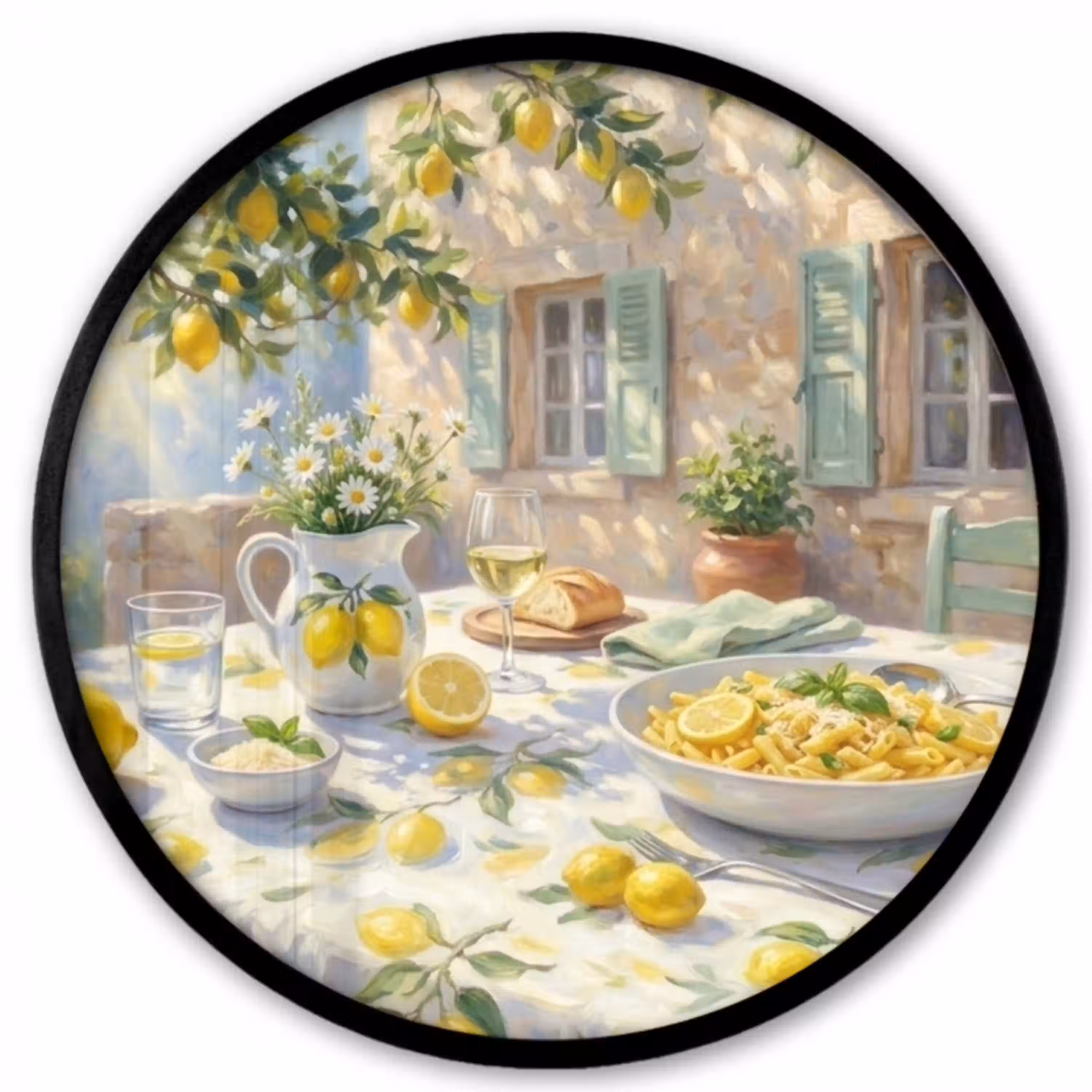 Eten - Terras - Zomer - Geschilderd - Geel Fotolijst rond zonder passe partout klein -3d