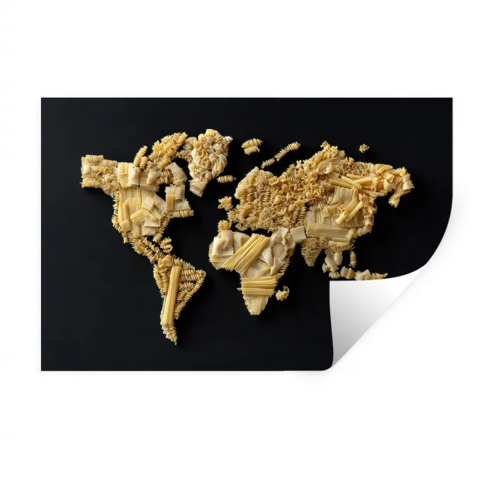 Wereldkaart - Pasta - Zwart Muursticker klein -3d
