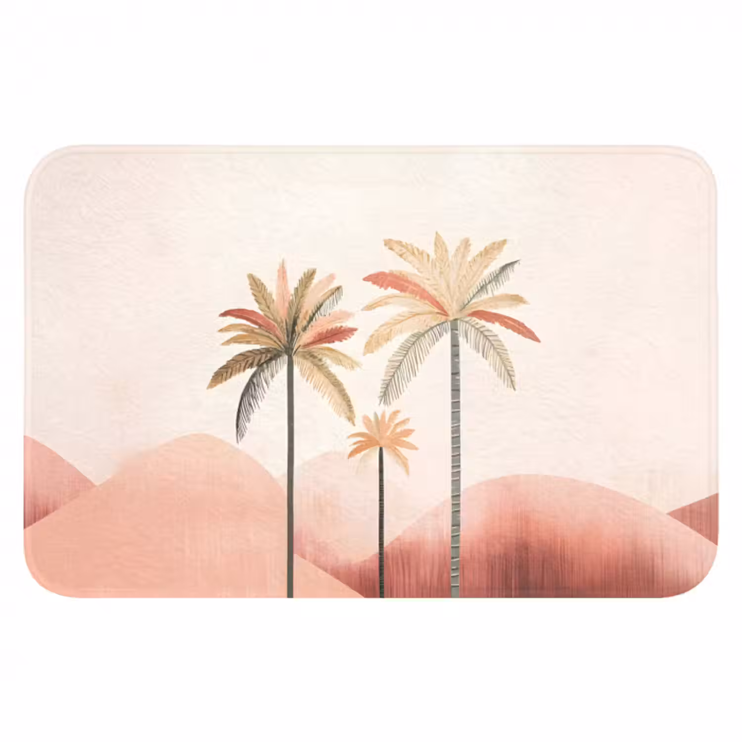 Badematte - Palmen - Hügel - Minimalistisch - Zartrosa