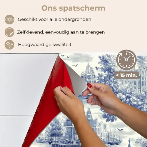Huizen - Bomen - Water - Vogels - Blauw keuken achterwand spatscherm klein 900 -spatscherm_NL
