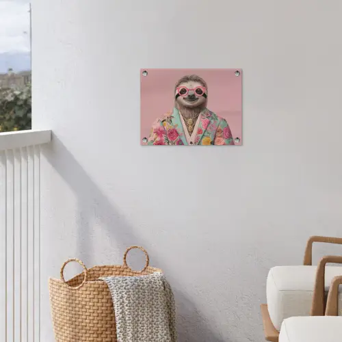 Luiaard - Bloemenprint - Bril - Roze tuinposter los doek klein -sfeer8