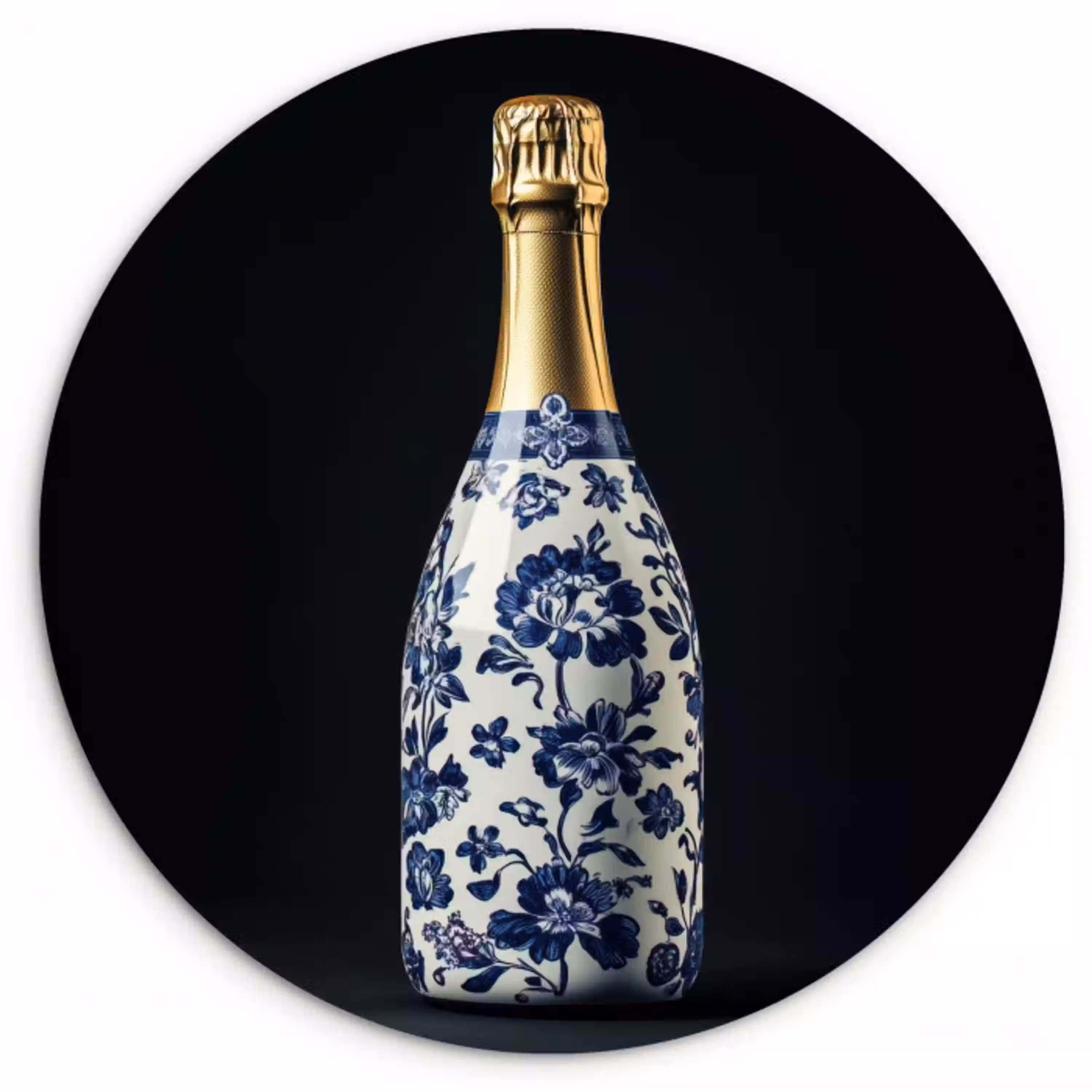 Champagne - Bloemen - Goud - Chique Wandcirkel plexiglas klein -3d
