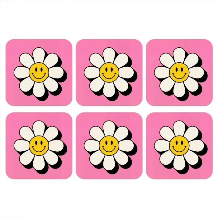 Smiley - Bloem - Roze onderzetter kurk middel -3d
