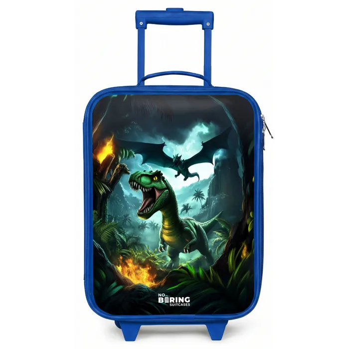 Dinosaurus en draak in vurige junglevallei Kinderkoffer - Blauw klein -zz3dotto