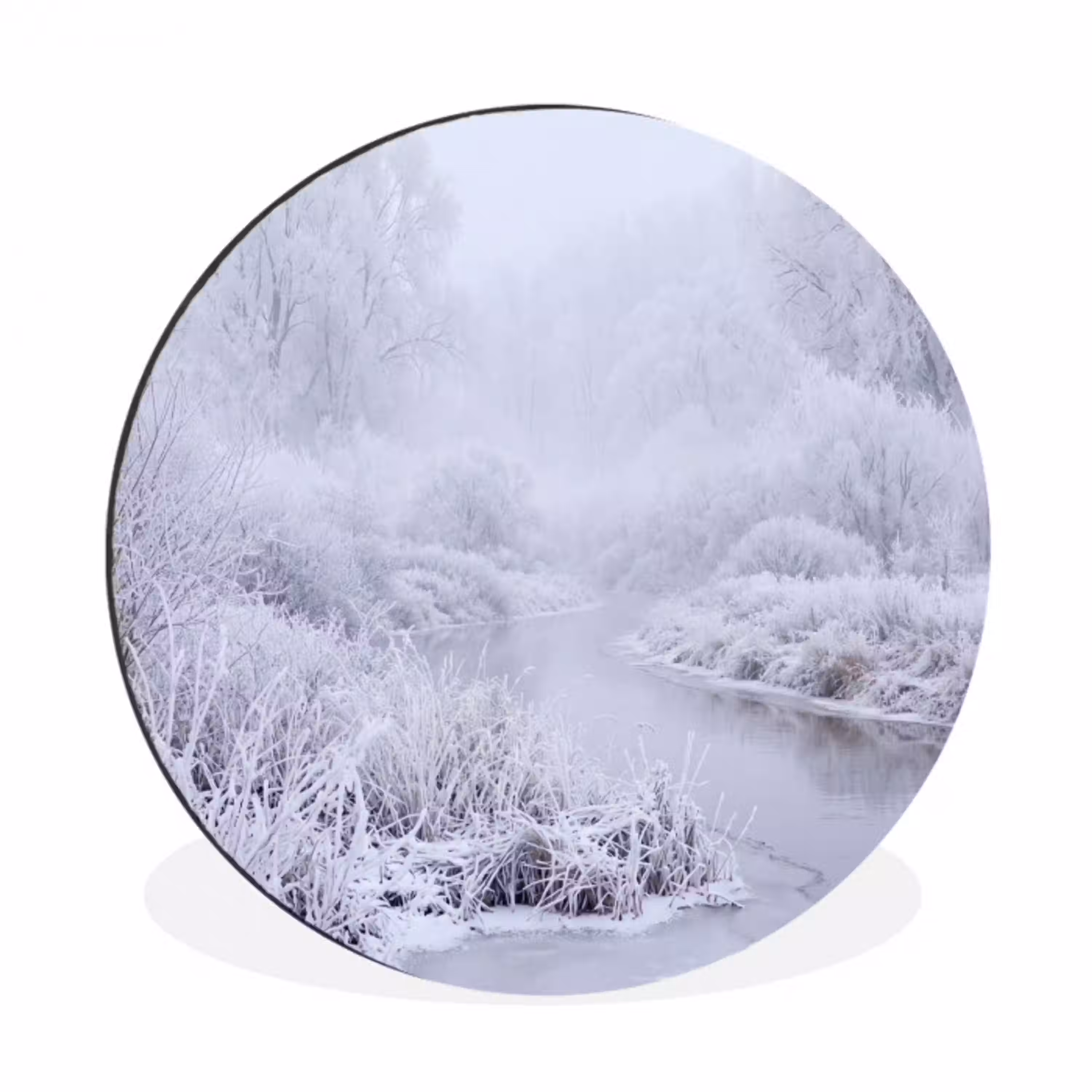 Rivier - Sneeuw - Bos - Winter - Schilderachtig Wandcirkel aluminium klein -3d