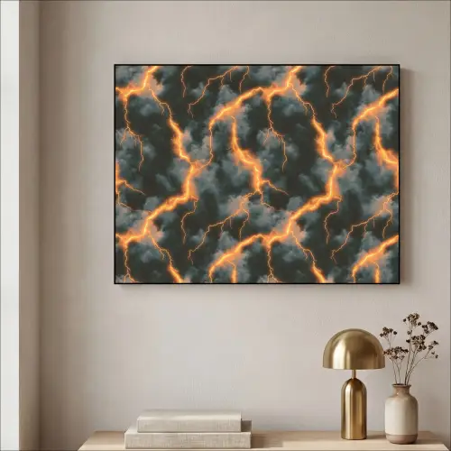 Oranje - Bliksem - Wolken Textielframe - compleet frame klein 947 -sfeer2