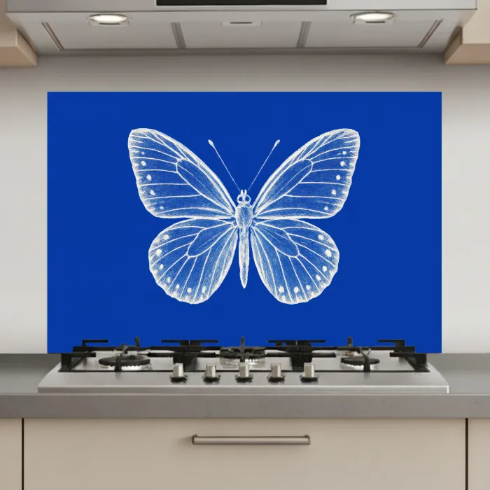 Vlinder - Wit - Getekend - Stippen keuken achterwand spatscherm klein -3d_website