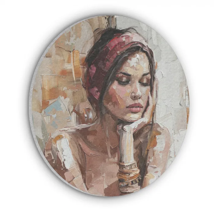 Vrouw - Verflook - Portret - Modern Akoestische PET Vilt - Rond klein -3d