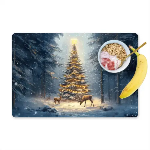 Kerstlicht - Woud - Hert - Donker Placemat vinyl groot -zzzproduct_Kitchenyeah-website