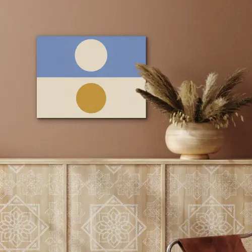 Cirkels - Symmetrisch - Wit - Blauw- Geel PET vilt klein -sfeer4