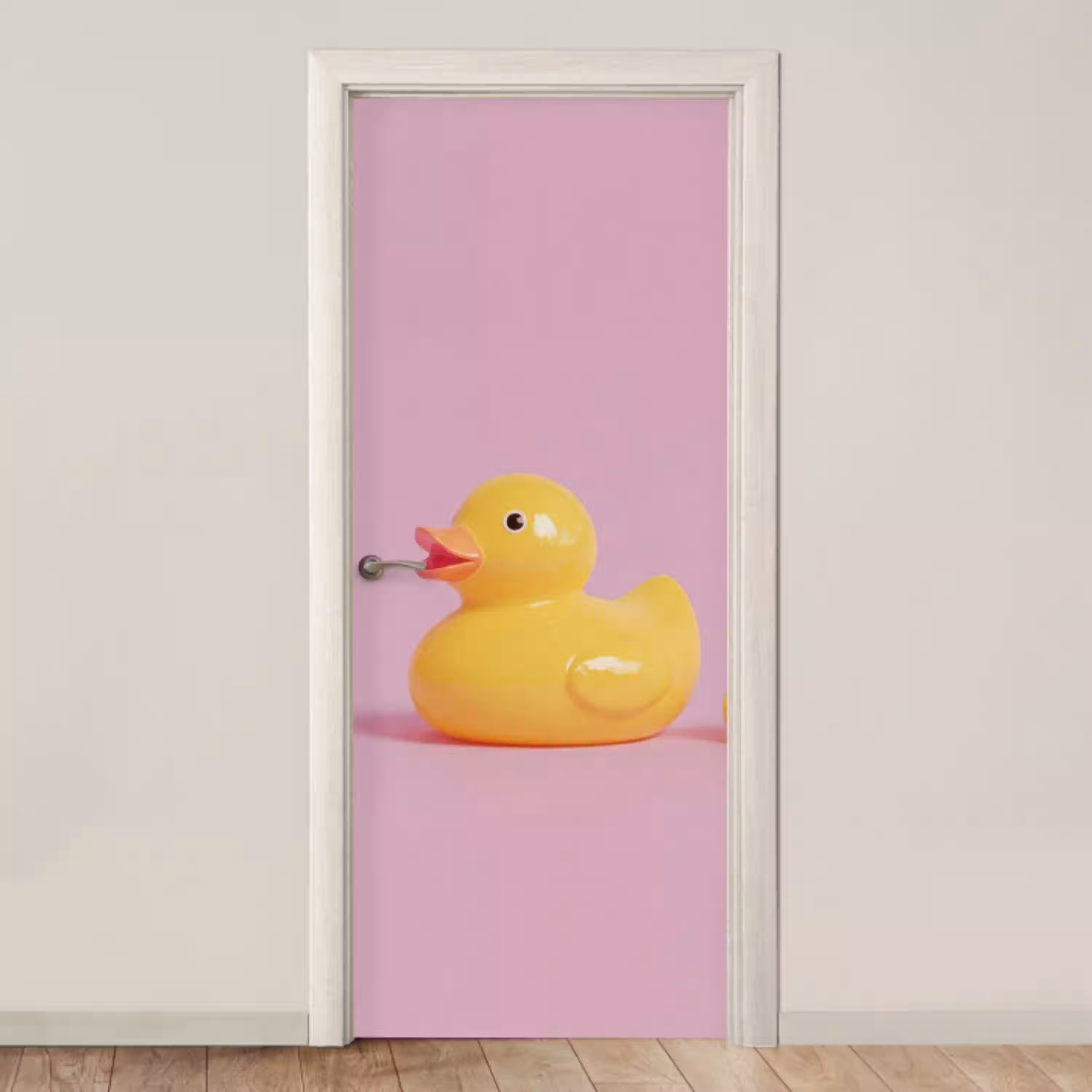 Eendjes - Vrolijk - Roze deurposter klein -3d_beige