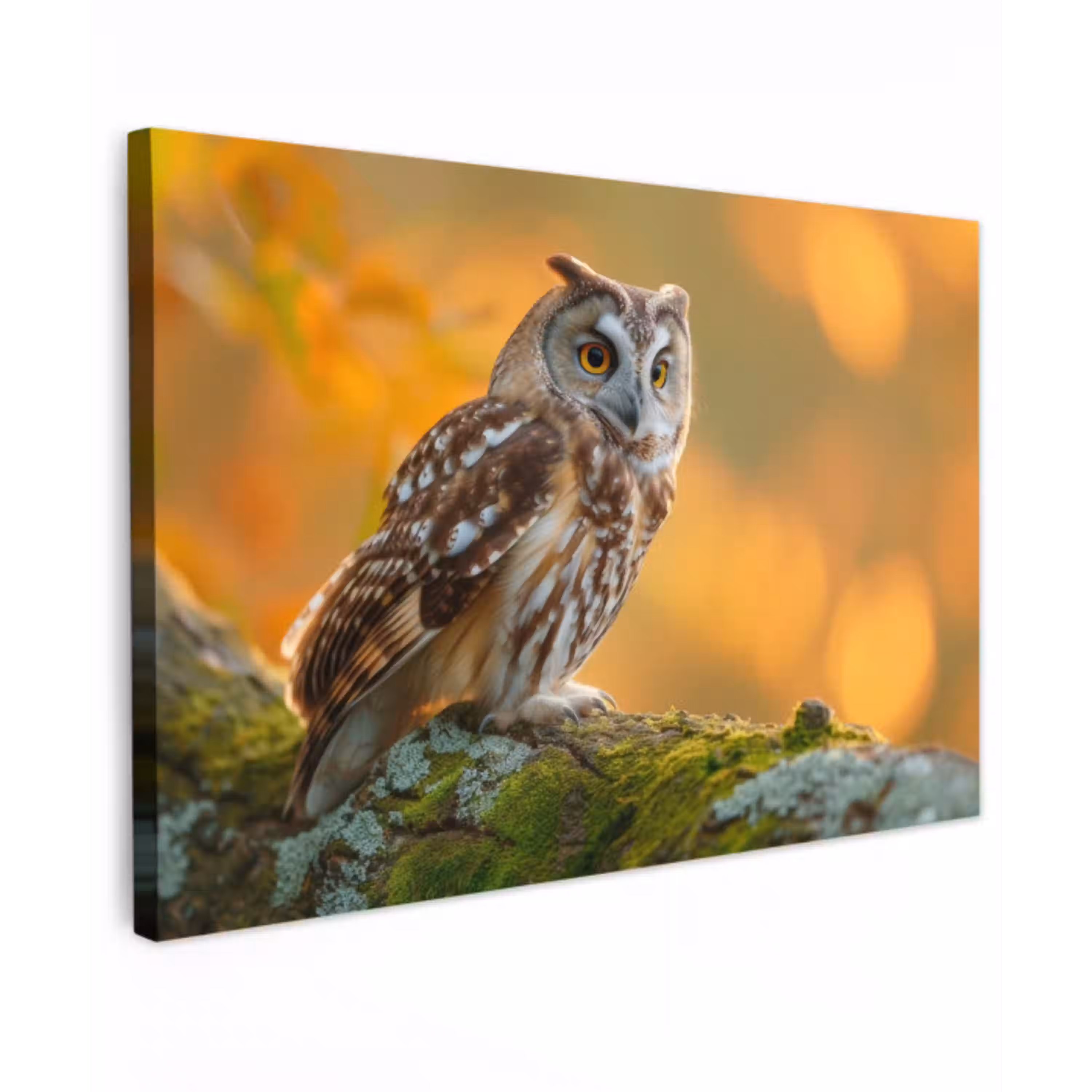 Bosuil op Mosbegroeide Tak Tuinposter op houten frame 2 cm dik klein -3d