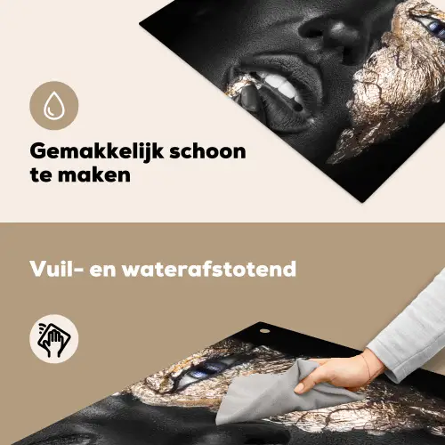 Vrouw - Bladgoud - Zwart - Huid - Luxe Inductie beschemer met haakjes klein -ky-schoon-nl