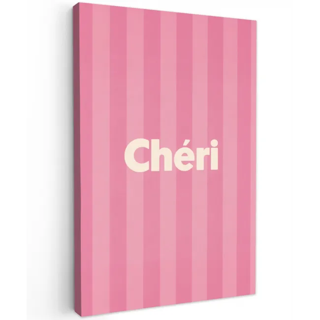 Gestreept - Roze - Chéri Tuinposter op houten frame 2 cm dik klein -3d